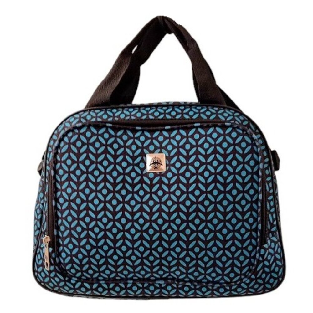 Teal and Black Print Travel Lightweight Carry On Satchel Tote